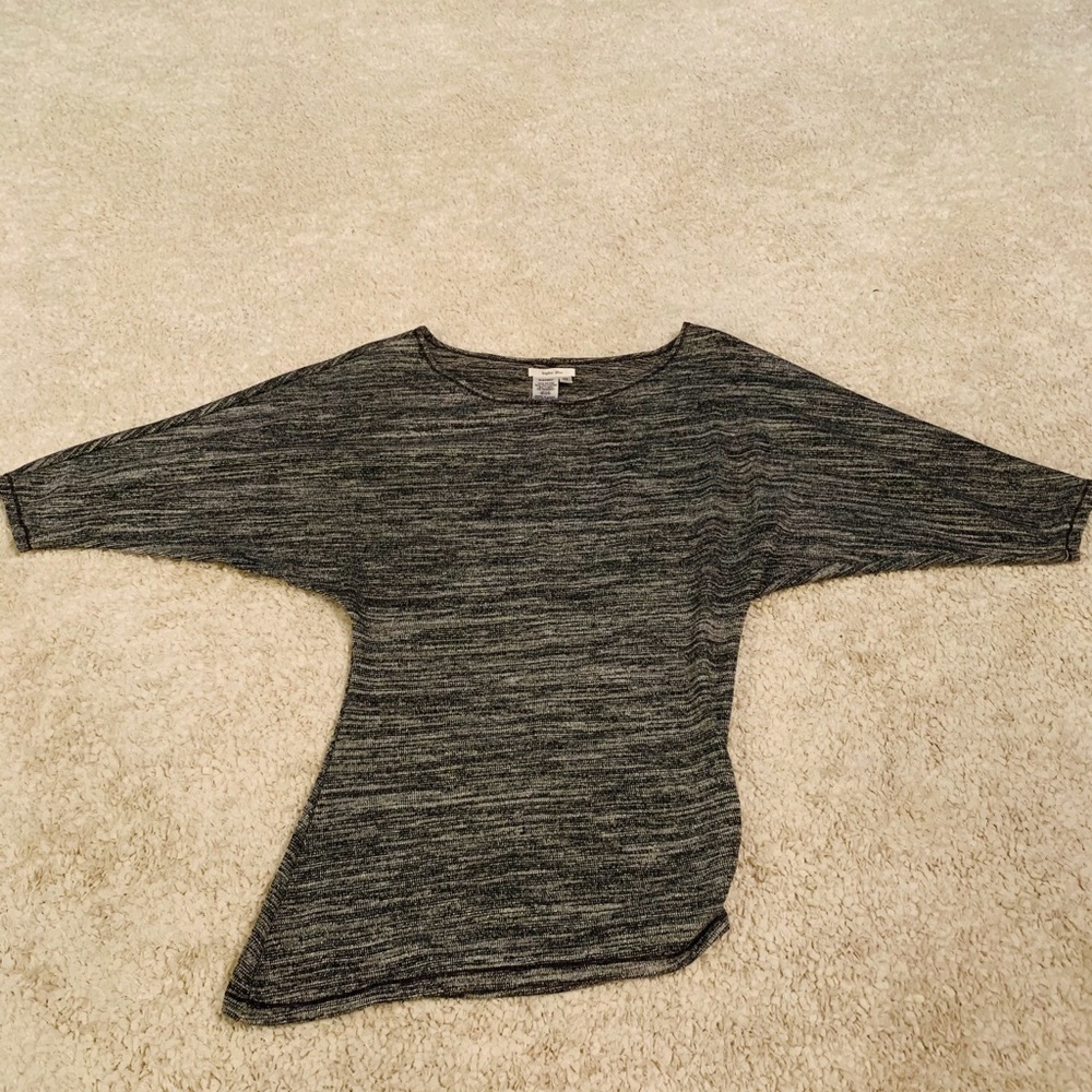 Ruched in one side.  Grey silver sheen